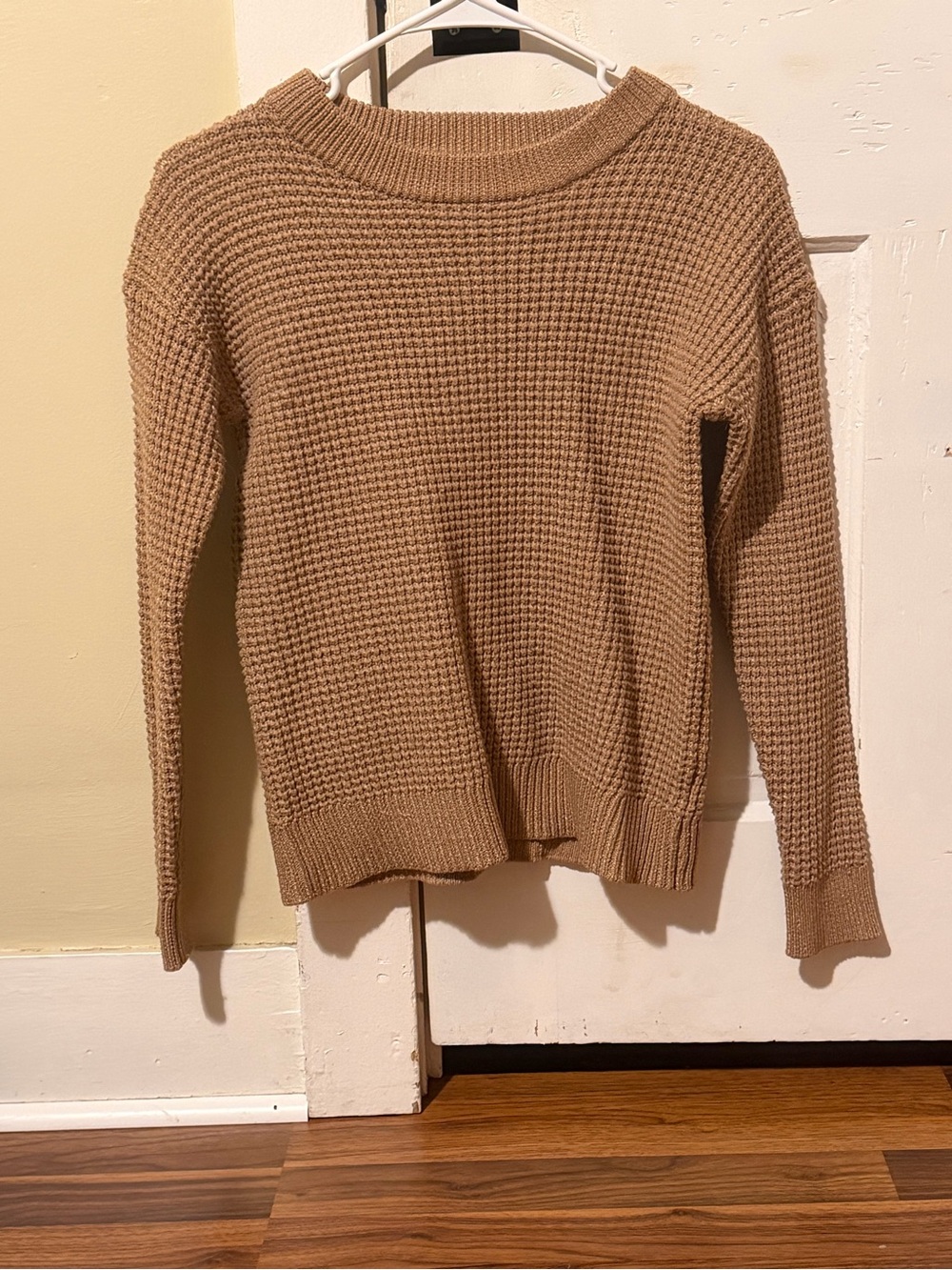 Time and Tru Waffle Knit Crewneck Sweater - Camel Brown